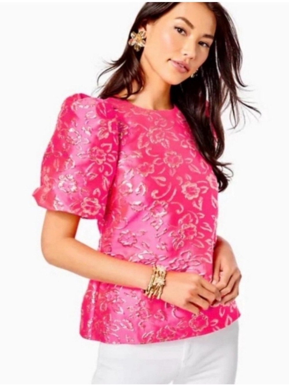 Lilly Pulitzer Pratt Short Sleeve Floral Brocade Top